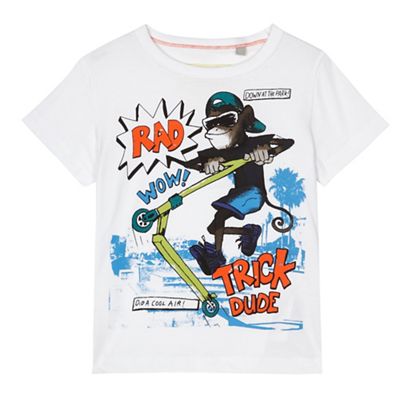 Boys' white monkey scooter print t-shirt